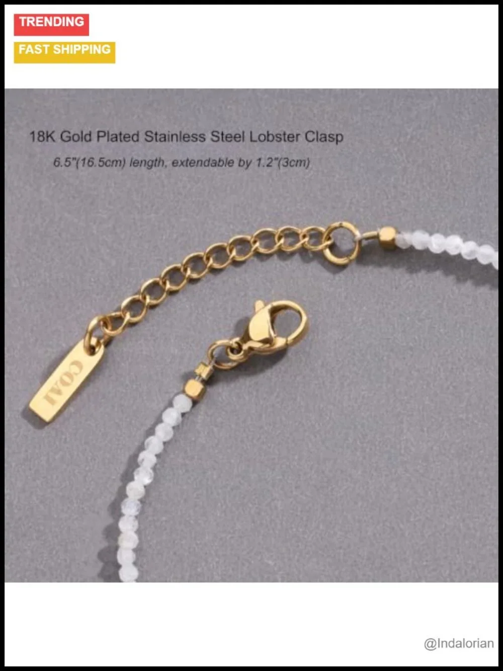 18K Gold Plated Crystal Beaded Bracelet Adjustable Dainty
